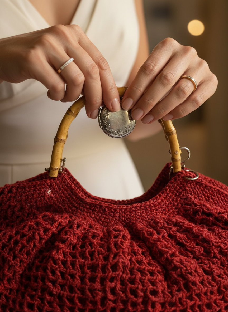 Burgundy Crochet Hand Bag |