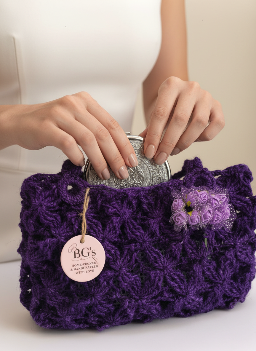 Purple Crochet Hand Bag |