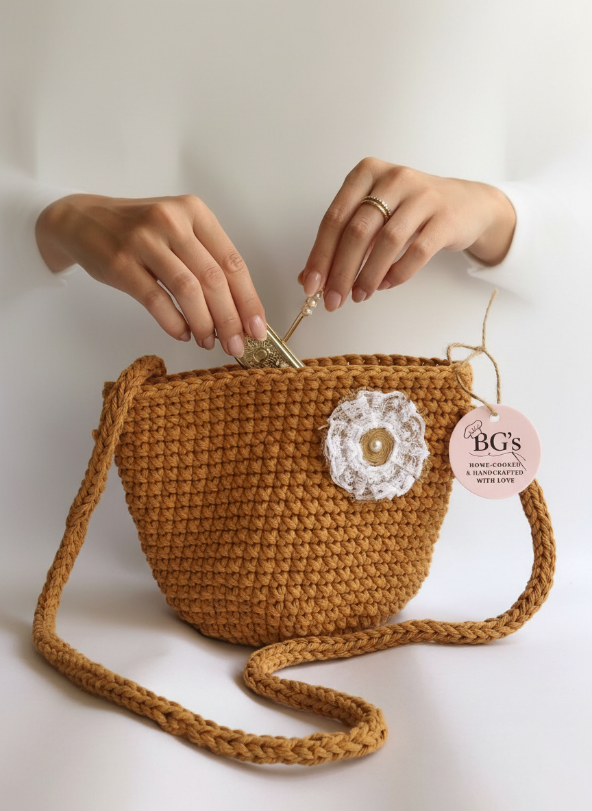 Mustard Yellow Crochet Hand Bag |