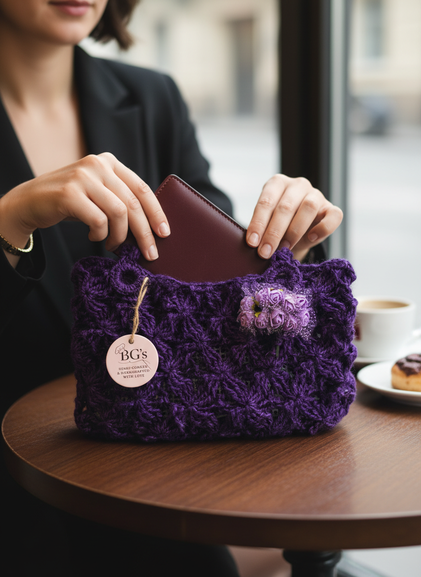 Purple Crochet Hand Bag |