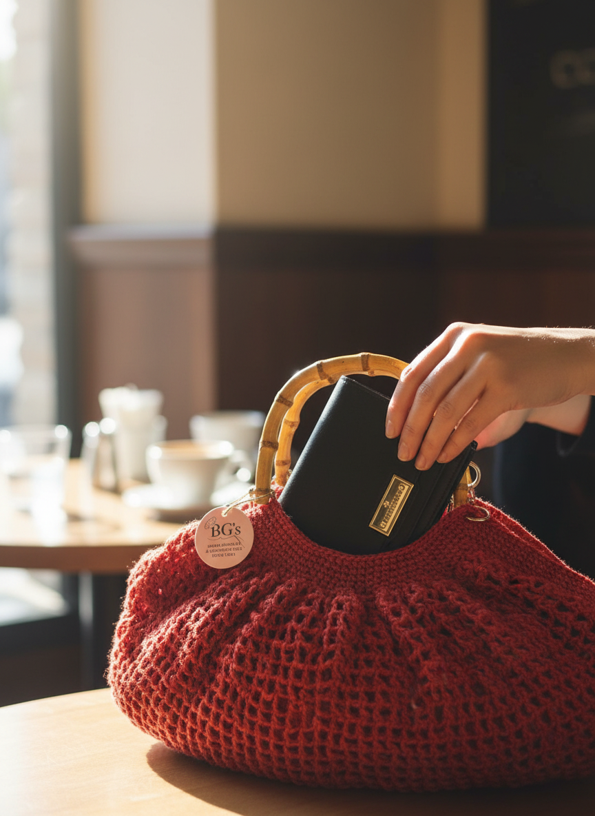 Burgundy Crochet Hand Bag |