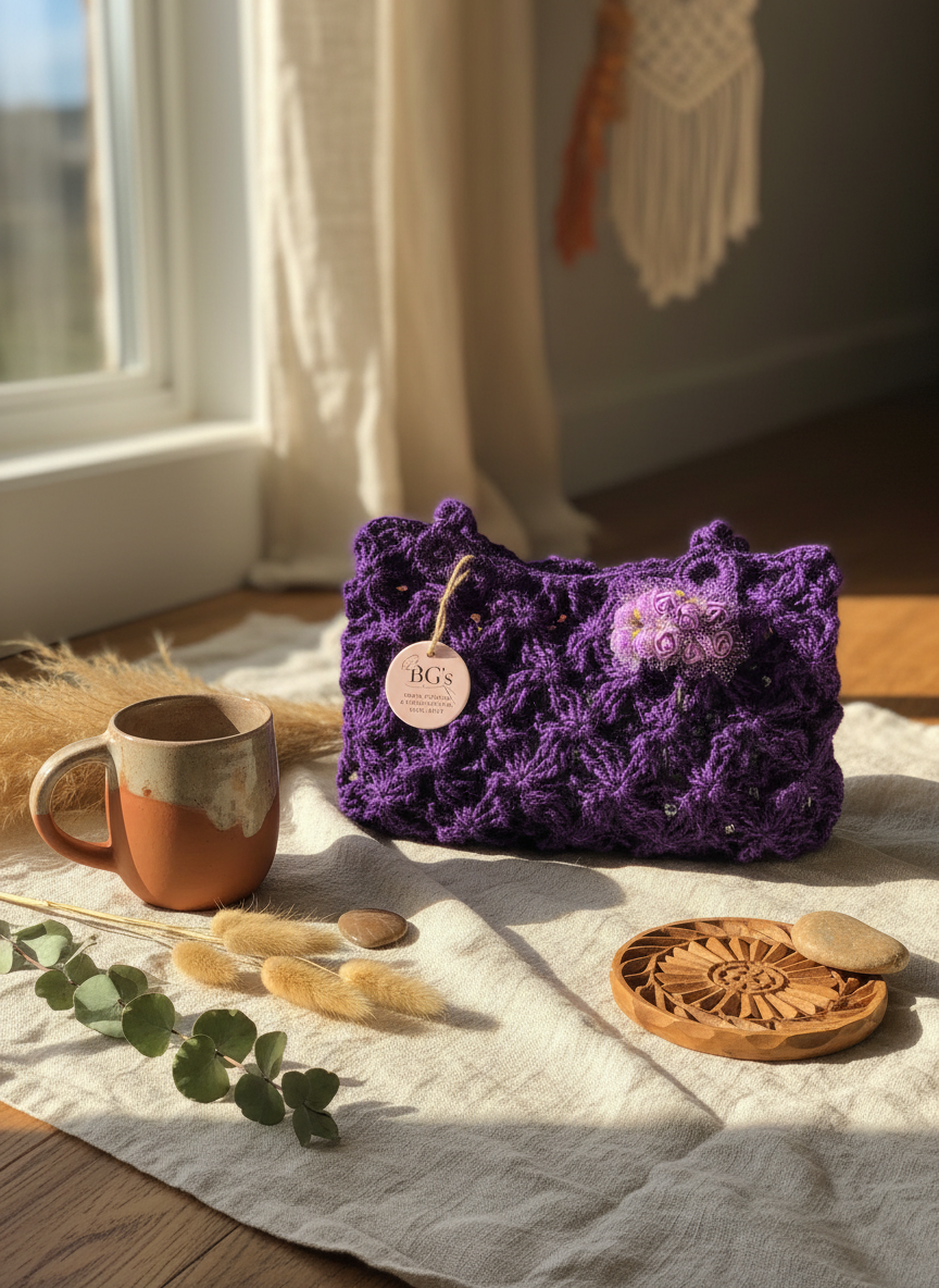 Purple Crochet Hand Bag |
