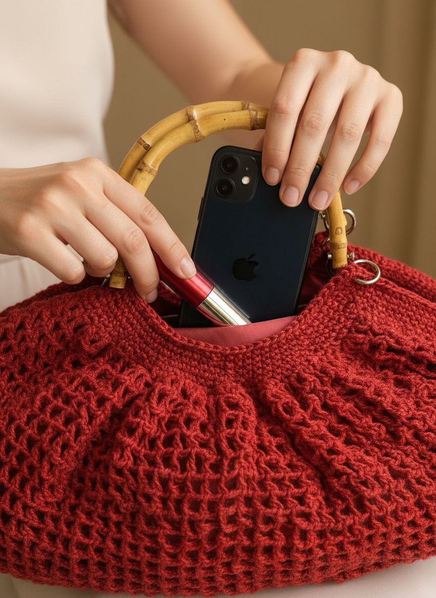 Burgundy Crochet Hand Bag |