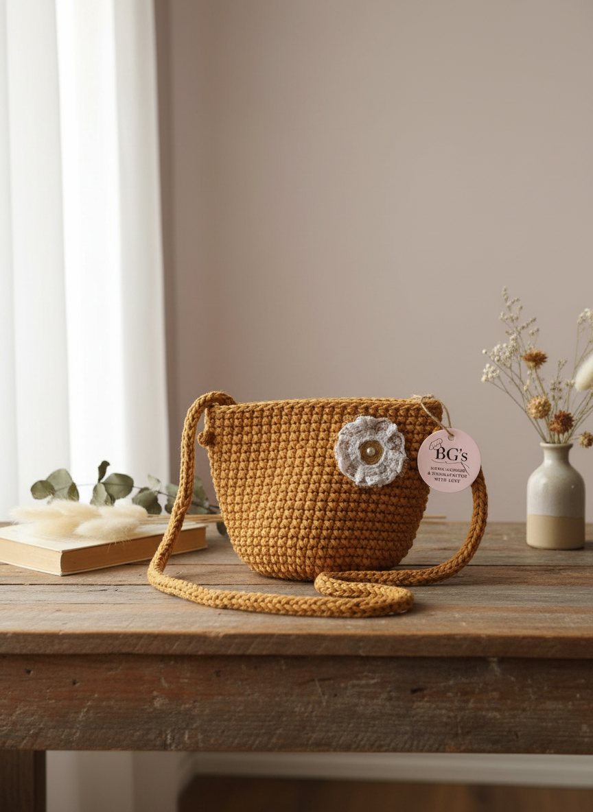 Mustard Yellow Crochet Hand Bag |