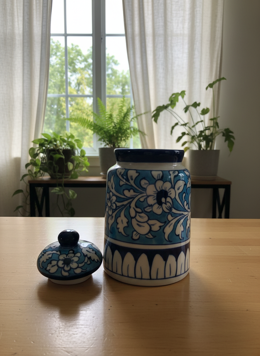 Indigo Garden Handcrafted Ceramic Jar