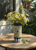 Yellow Blue Floral Cylinder Jar | Handmade Jar | Decorative Table Accessory | Artisan Pottery