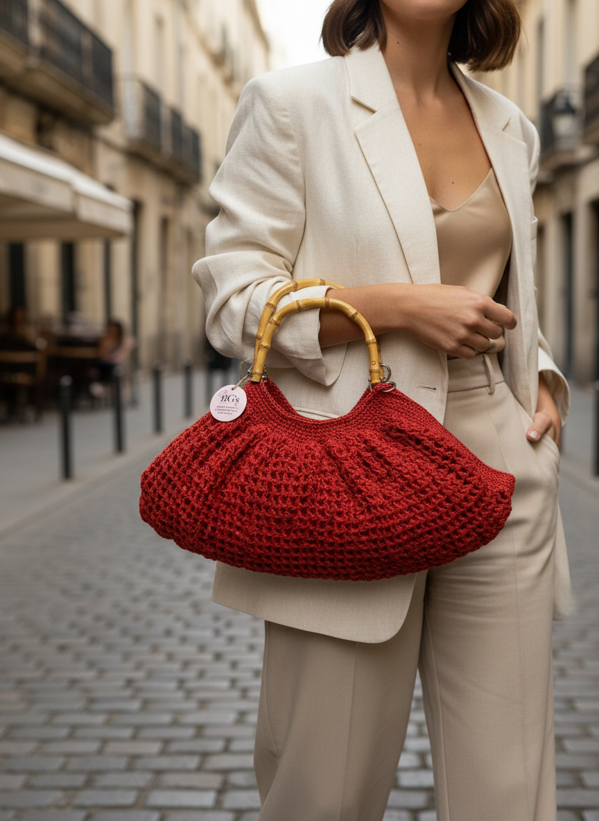 Burgundy Crochet Hand Bag |