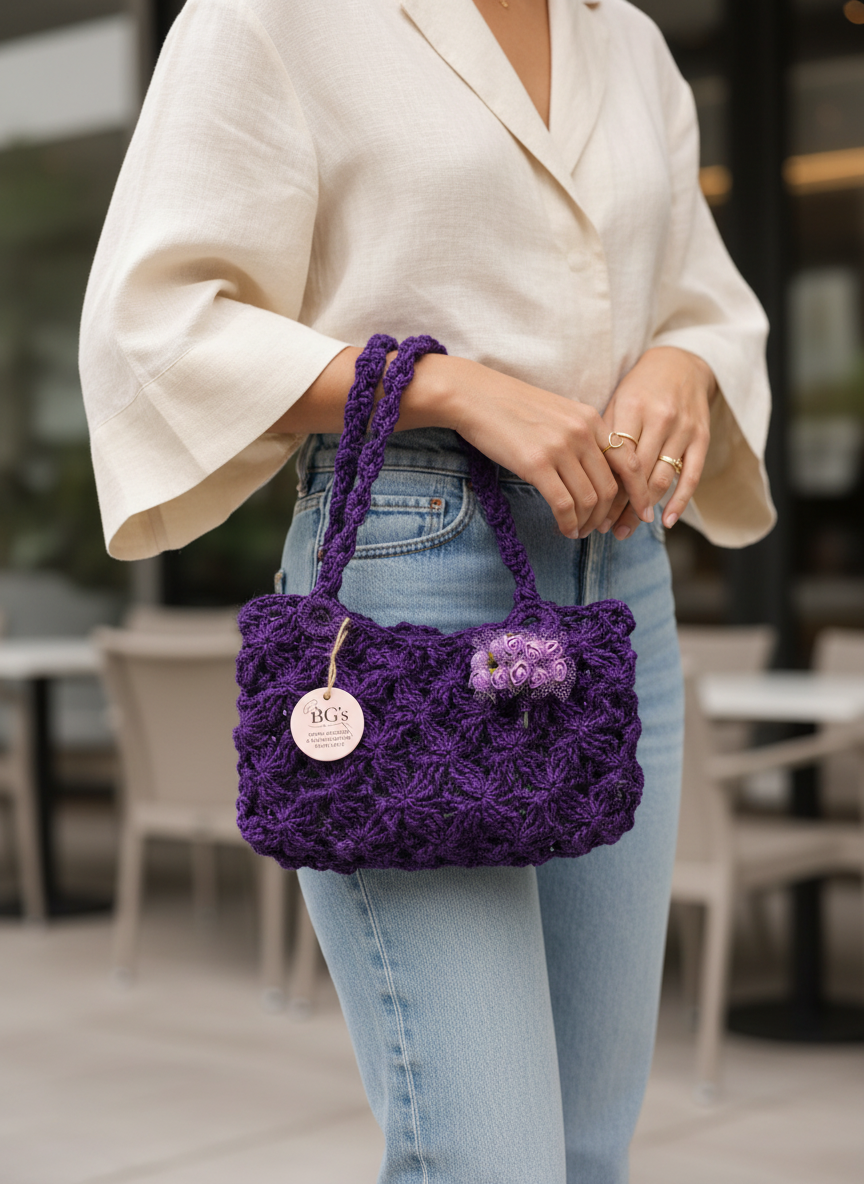 Purple Crochet Hand Bag |