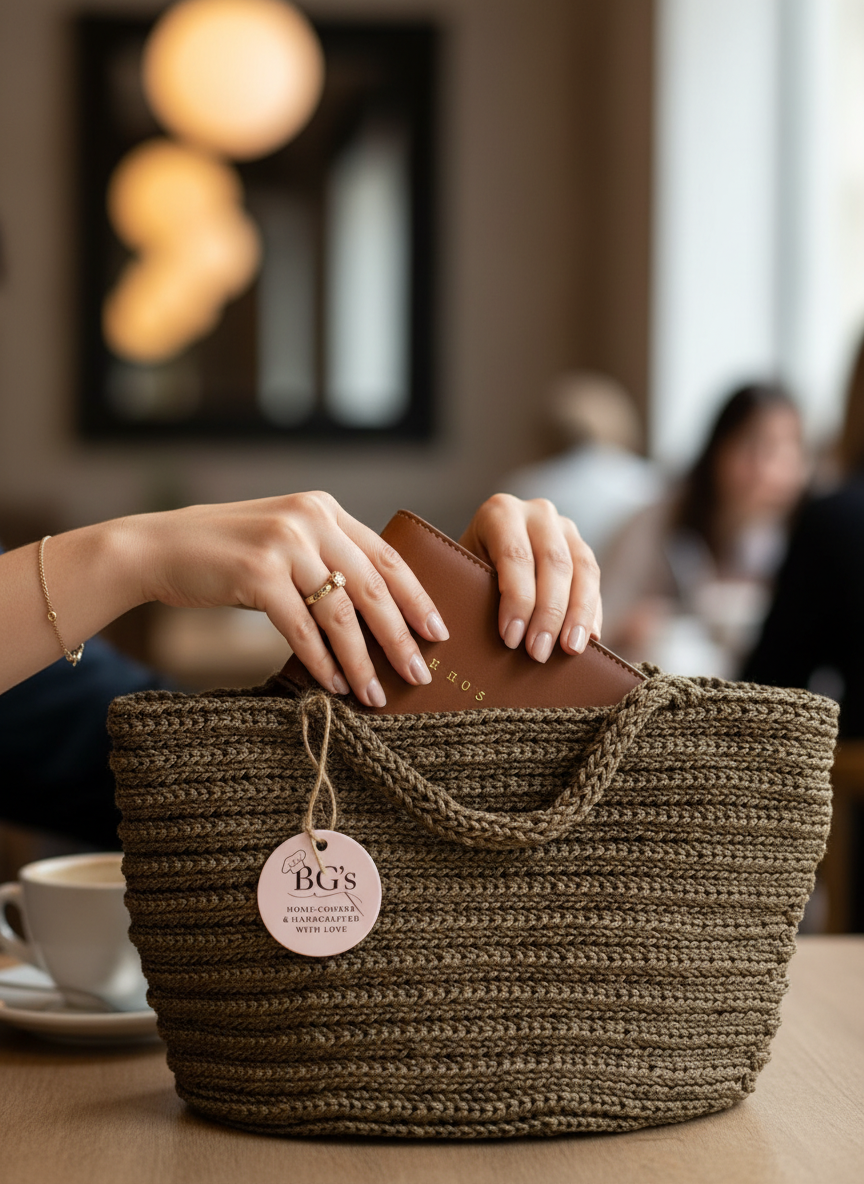 Natural Brown Crochet Hand Bag