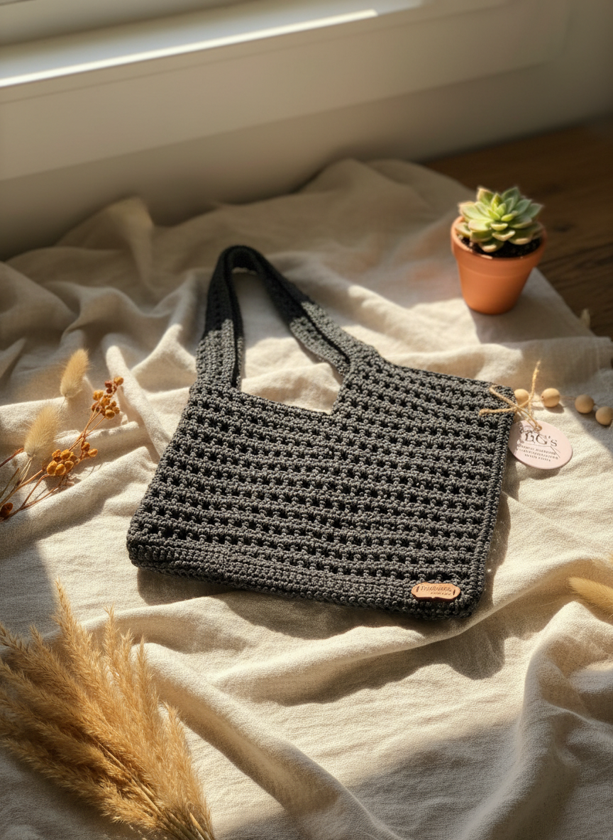 Black Crochet Bucket Hand Bag |