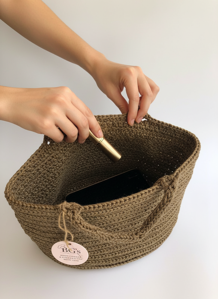 Natural Brown Crochet Hand Bag