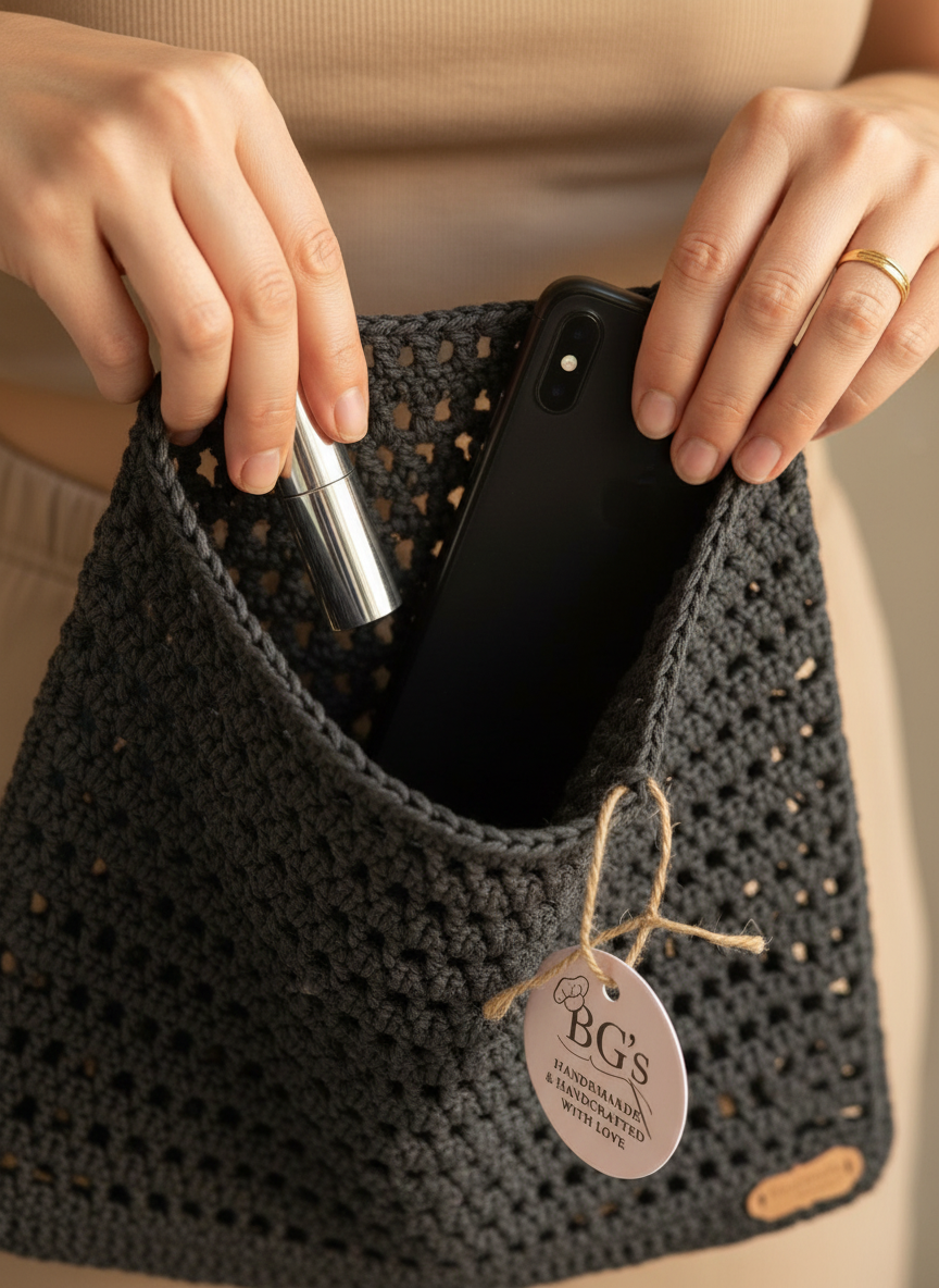 Black Crochet Bucket Hand Bag |