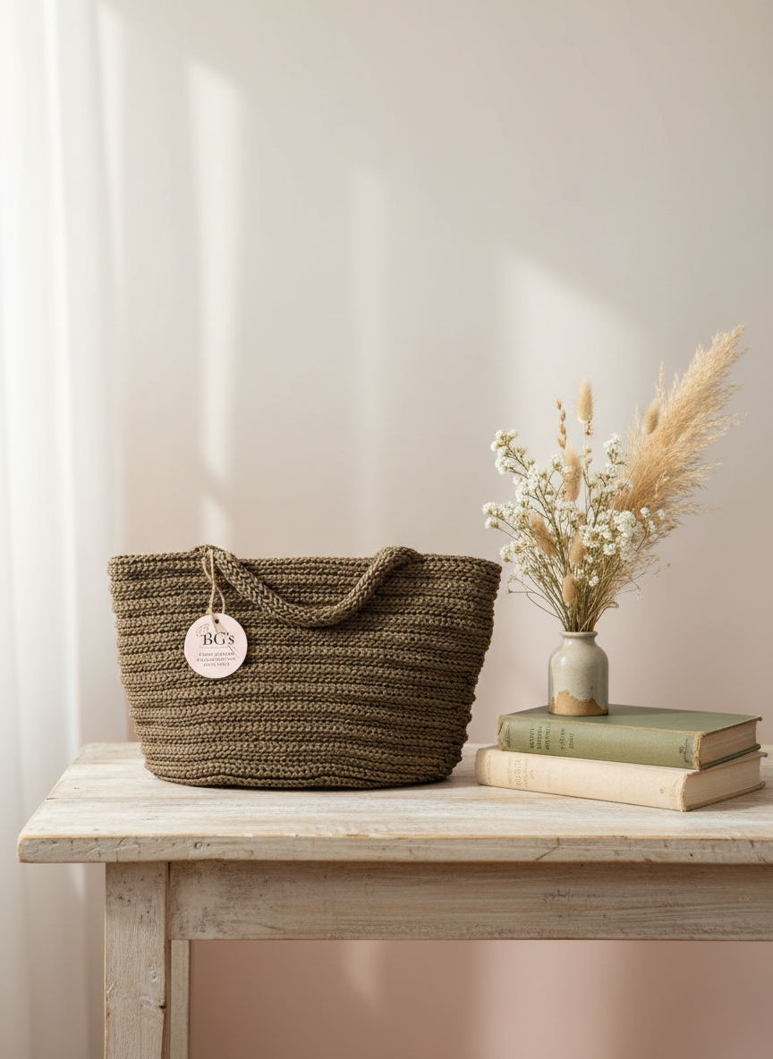 Natural Brown Crochet Hand Bag