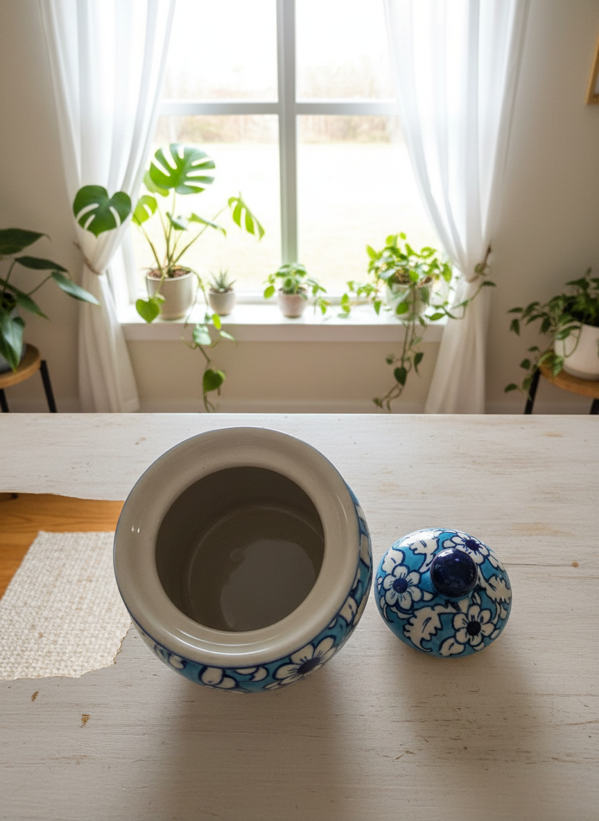 Indigo Garden Handcrafted Ceramic Jar