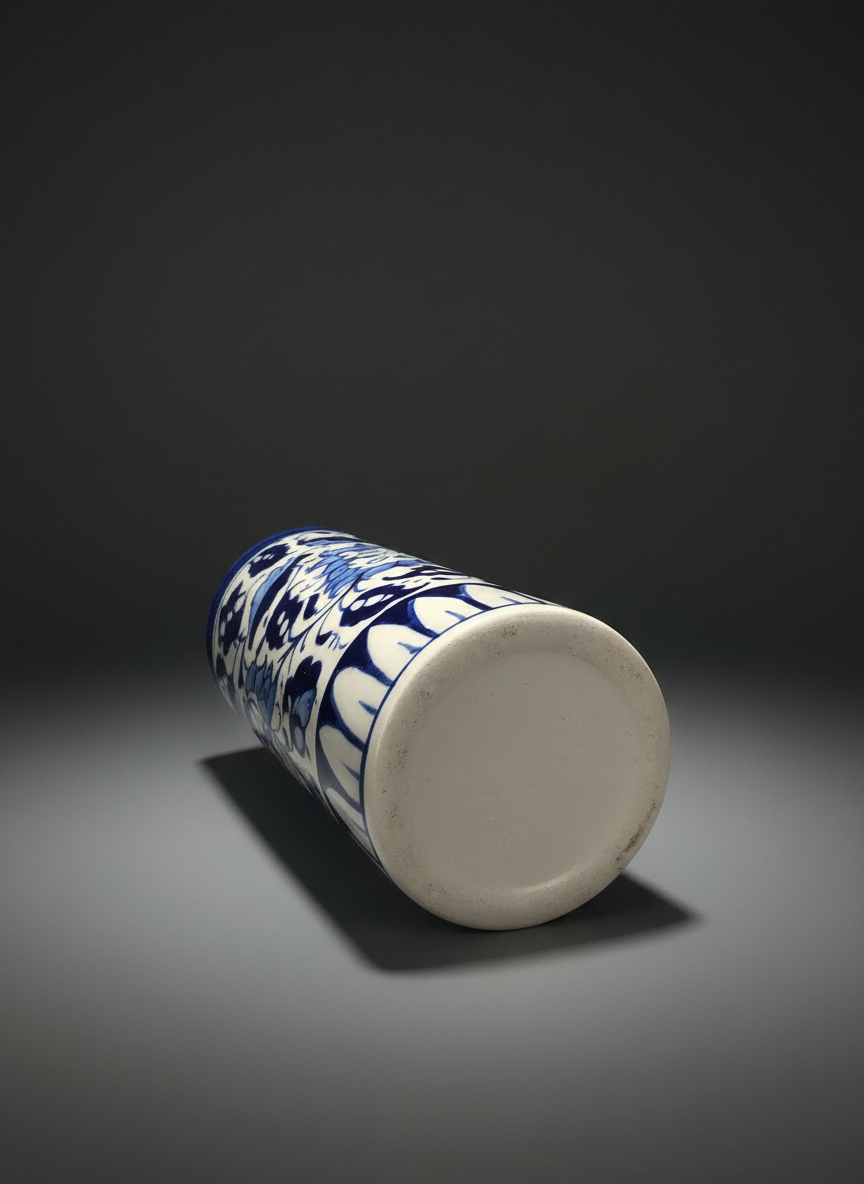 Blue & White Floral Ceramic Cylinder Jar | Handmade Table Protector | Artisan Pottery Home Decor